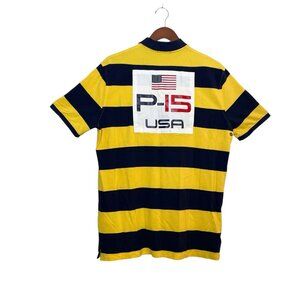 Polo Ralph Lauren Offshore P-15 USA Striped Polo Yellow Blue Mens Size L